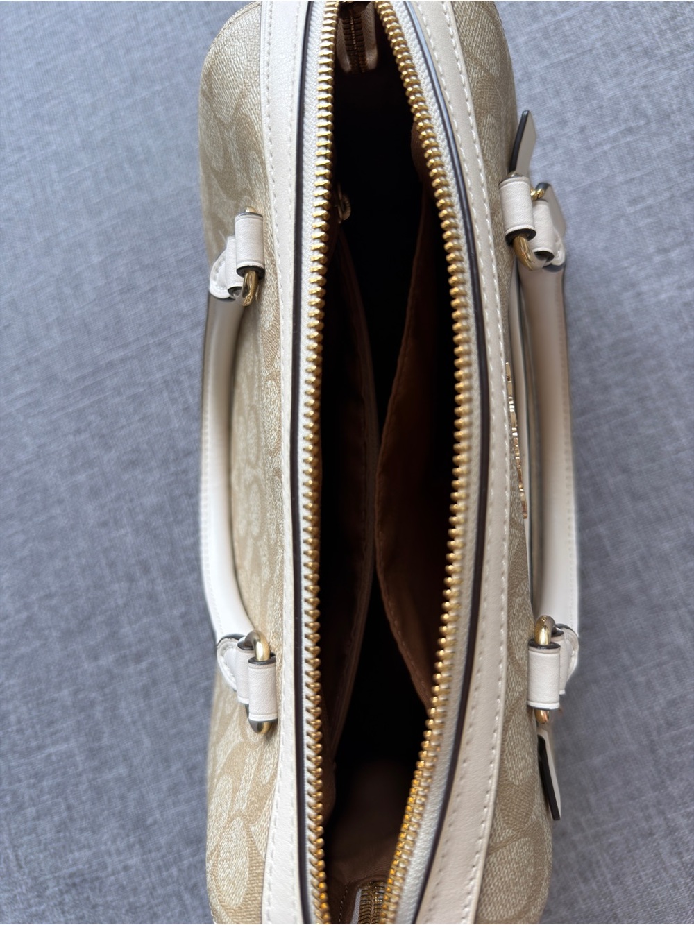 Coach Rowan Satchel Crossbody Signature Canvas Gold Khaki Chalk - Picture 7 of 11